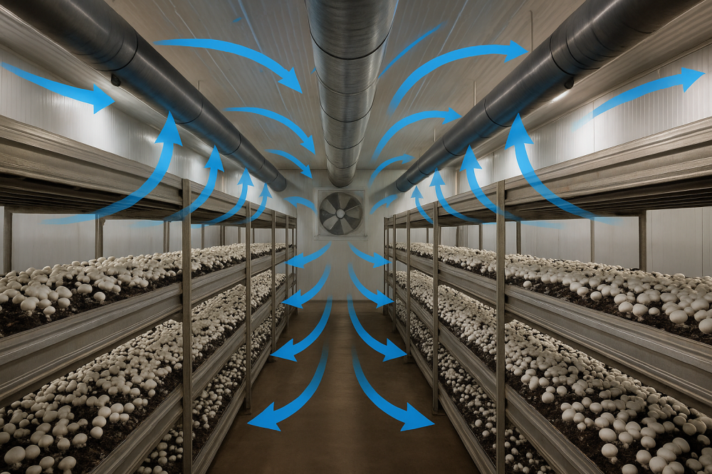 گردش هوا در سالن قارچ | بررسی کامل تهویه استاندارد سالن