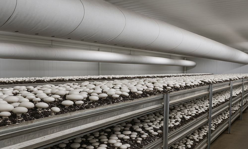 داکت هوا سالن قارچ | طراحی حرفه‌ای تهویه با راندمان بالا